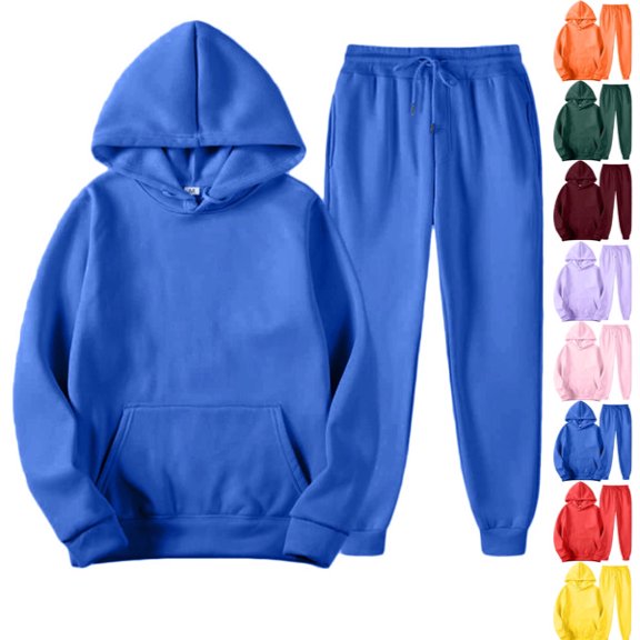 Men's Tracksuit 2 Piece Long Sleeve Hoodie and Sweatpants Set Solid Athletic Sweatsuits Casual Jogging Suit Sets Blue 3XL
