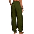 thumbnail image 4 of Cagogo Women's Harem Pants Elastic Waist Flowy Solid Boho Lounge Long Pants Party Travel Casual, Army Green M, 4 of 5