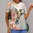 thumbnail image 6 of Flower Hummingbird Womens Tops Women's Fashion Casual Short Sleeve Flower Print Round Neck Pullover Top Blouse, 6 of 6