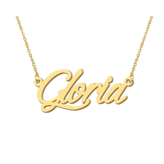 HUAN XUN 18k Gold Plated Gloria Name Necklace Stainless Steel Nameplate Necklaces for Womens Mens Mother Day Christmas Jewelry Gift