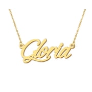 HUAN XUN 18k Gold Plated Gloria Name Necklace Stainless Steel Nameplate Necklaces for Womens Mens Mother Day Christmas Jewelry Gift