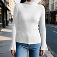 thumbnail image 5 of cocolona Womens Mock Neck Thin Sweater Solid Color Flare Sleeve Trendy Slim Basic Layer Sweater Ribbed Knit Fall Tops, 5 of 7
