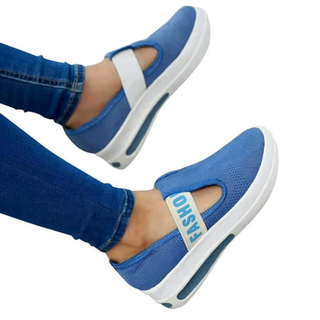 

Ladies Fashion Solid Color Mesh Breathable Wedge Platform Casual Shoes