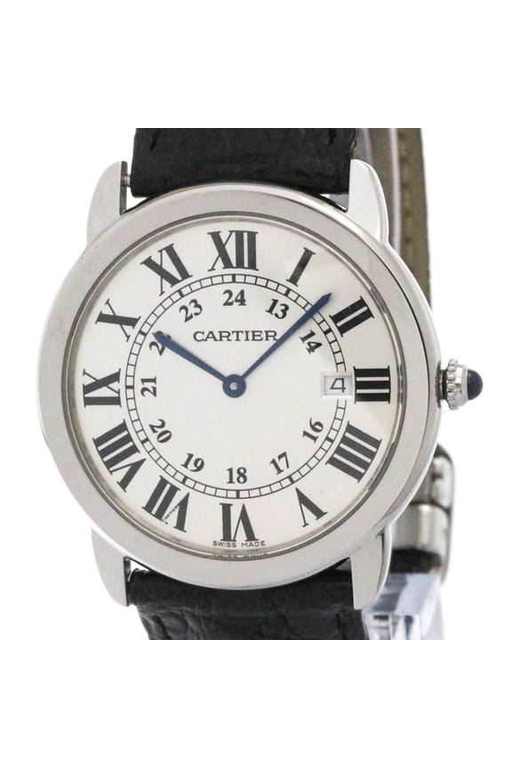Pre-Owned CARTIER Ronde Solo LM Steel Leather Quartz Mens Watch W6700255 Polished (Good)