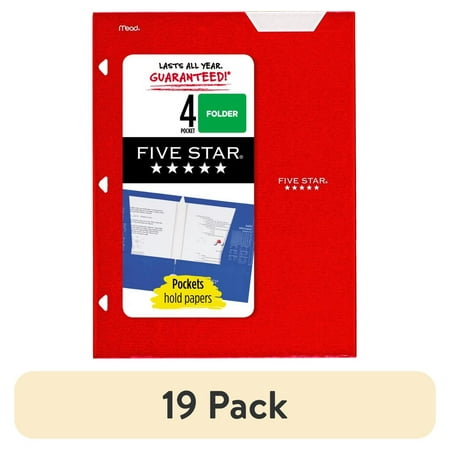(19 pack) Five Star 4-Pocket Paper Folder, Fire Red (331060B-WMT22)