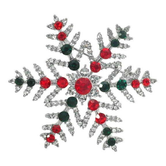 Gyn&Joy Snowflake Colorful, Crystal Rhinestone Winter Christmas Brooch Pin, Silvery Tone