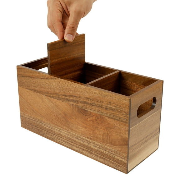 Wood Kitchen Utensil Holder Removable Divider Wood Silverware Organizer with 3 Compartments Utensil Caddy for Countertop Farmhouse Kitchen