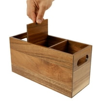 Wood Kitchen Utensil Holder Removable Divider Wood Silverware Organizer with 3 Compartments Utensil Caddy for Countertop Farmhouse Kitchen