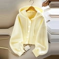 thumbnail image 3 of TGSLY Women's Drawstring Hooded Sweater Soft Button Down Puff Long Sleeve Cardigan Loose Dressy Casual Solid Color Fall Cropped Coat XL, 3 of 6