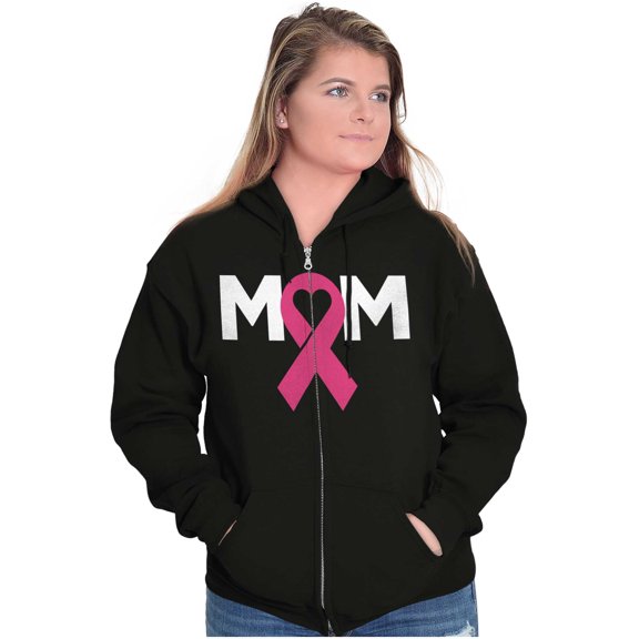 Breast Cancer Awareness Mom Fighter Womens Plus Size Graphic Zipper Hoodie Brisco Brands 2X