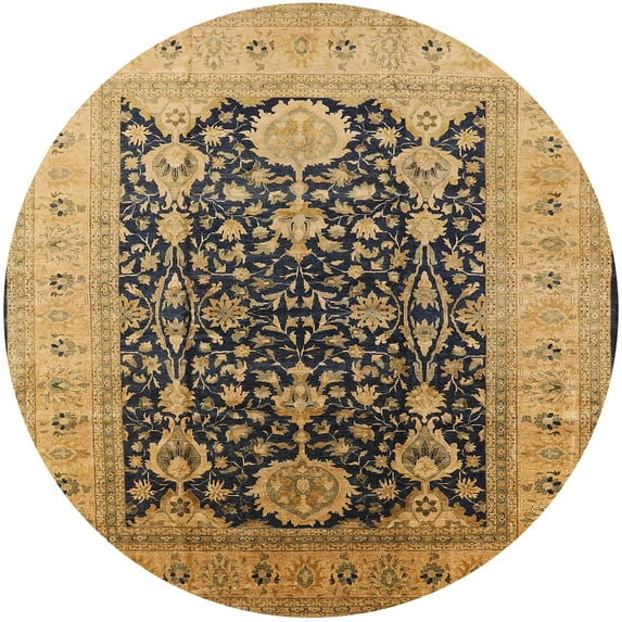 Ahgly Company Indoor Round Mid-Century Modern Orange Oriental Area Rugs, 5' Round