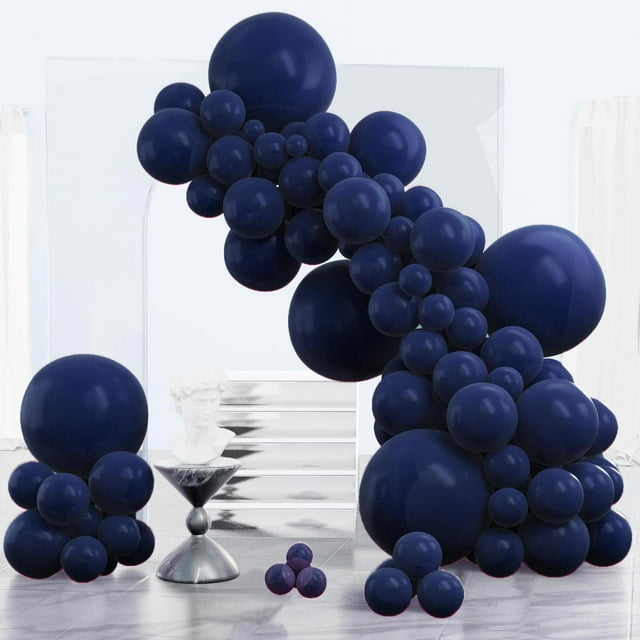 Balloon PartyWoo, 140 unidades, 45, 30, 25, 13 cm, color azul marino, perla