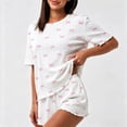 thumbnail image 2 of Kaemgyyd Womens Pajama Set Eyelet Hollow out Sets Crew Neck Top and Shorts Soft Pjs Comfy Loungewear Sleepwear 2 PC（Pink,Small）, 2 of 5