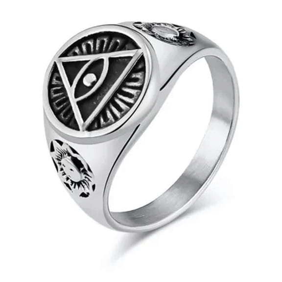 QQTDFG Men Ancient Egyptian Eye of Ra horus Ring Ankh Stainless Steel Band Punk Gfit-Silver-9