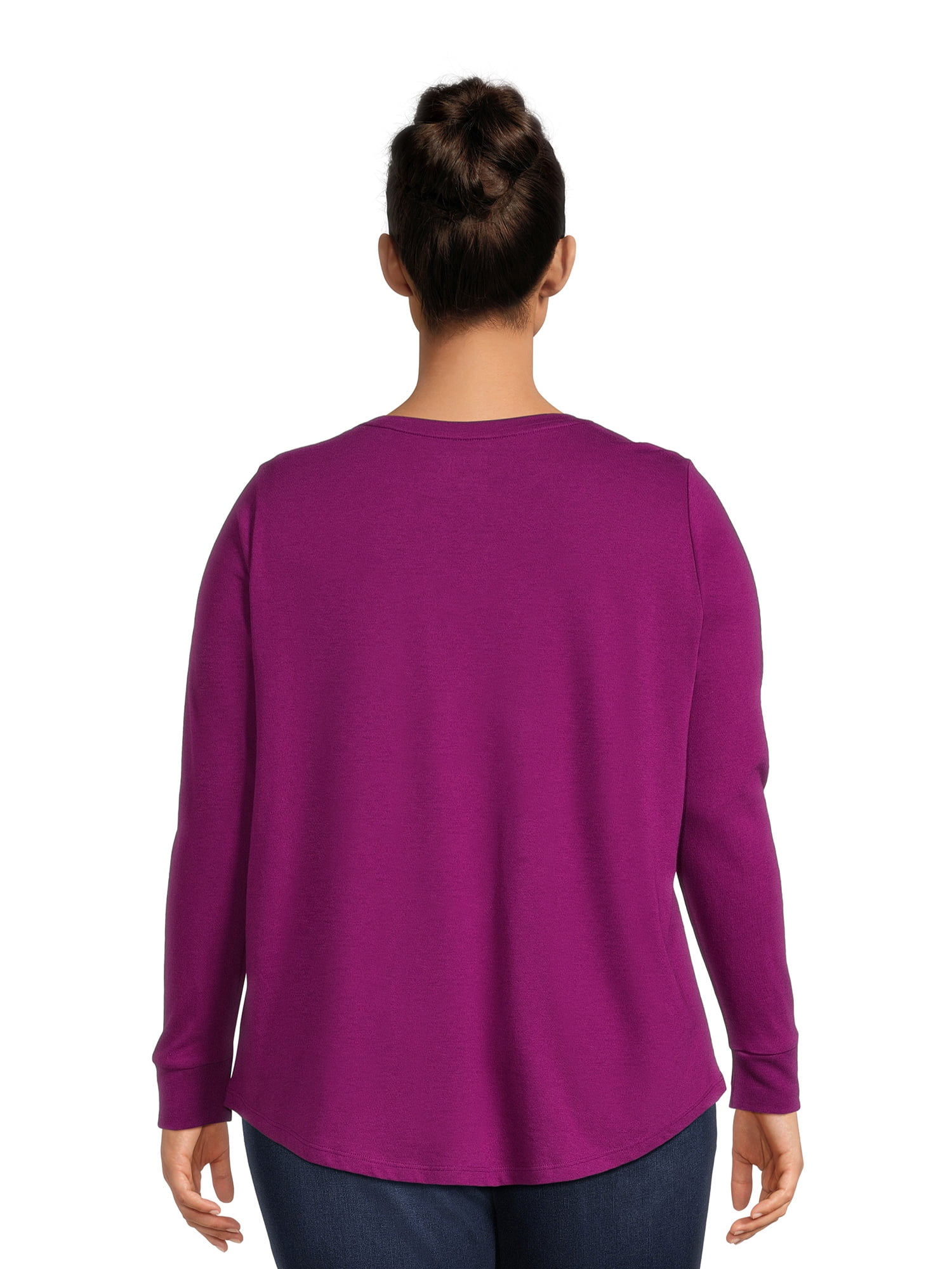 Terra & Sky Women's Plus Size Long Sleeve Crew Neck T-Shirt, 2-Pack