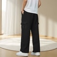 thumbnail image 6 of ZXLBBD Boys' Straight Leg Dress Pants Elastic Waist Solid Color Cargo Trousers Soft Blend for Kids School Uniform Fashion Casual Outdoor,Black,Size 9 Y-10 Y, 6 of 7