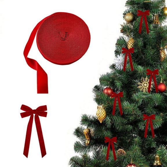 33 Foot Red Velvet Christmas Ribbon 1 Inch Wide Flocked DIY Decorative Ribbon for Gift Wrapping Tree Decor Bows Garland Crafts Holiday Party Decorations