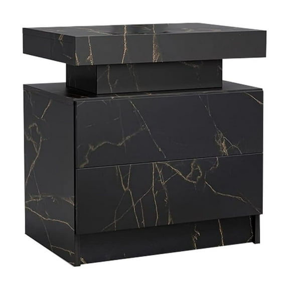 LED Nightstands, Bed Side Table With Storage, Modern End Side Table With 2 Drawers, LED Bedroom Furniture For Bedroom Living Room Decoration