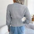 thumbnail image 5 of VISALY V Neck Pullover Sweater Ribbed Long Sleeve Tops Sweaters for Women Trendy Crewneck Long Sleeve Sweater Tops Fall Chunky Cable Knit Pullover Sweaters Sweater Shirts Pullovers Pullover Grey S, 5 of 6