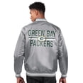 thumbnail image 2 of Men's Starter  Gray Green Bay Packers Printed Team Logo Satin Varsity Full-Snap Jacket, 2 of 2