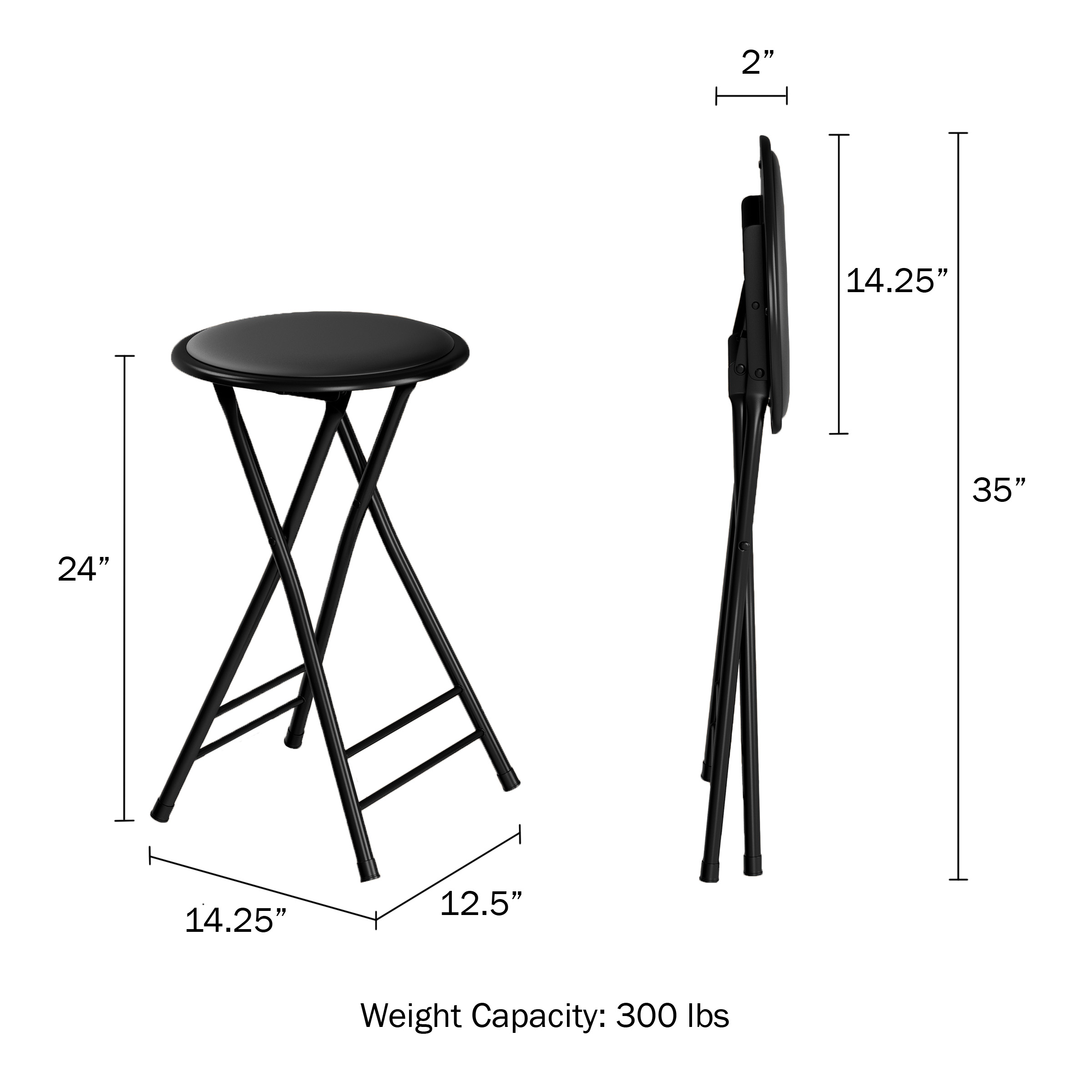 Trademark Home Backless 24-inch Folding Stool with 225lb Capacity (Black) - image 2 of 8
