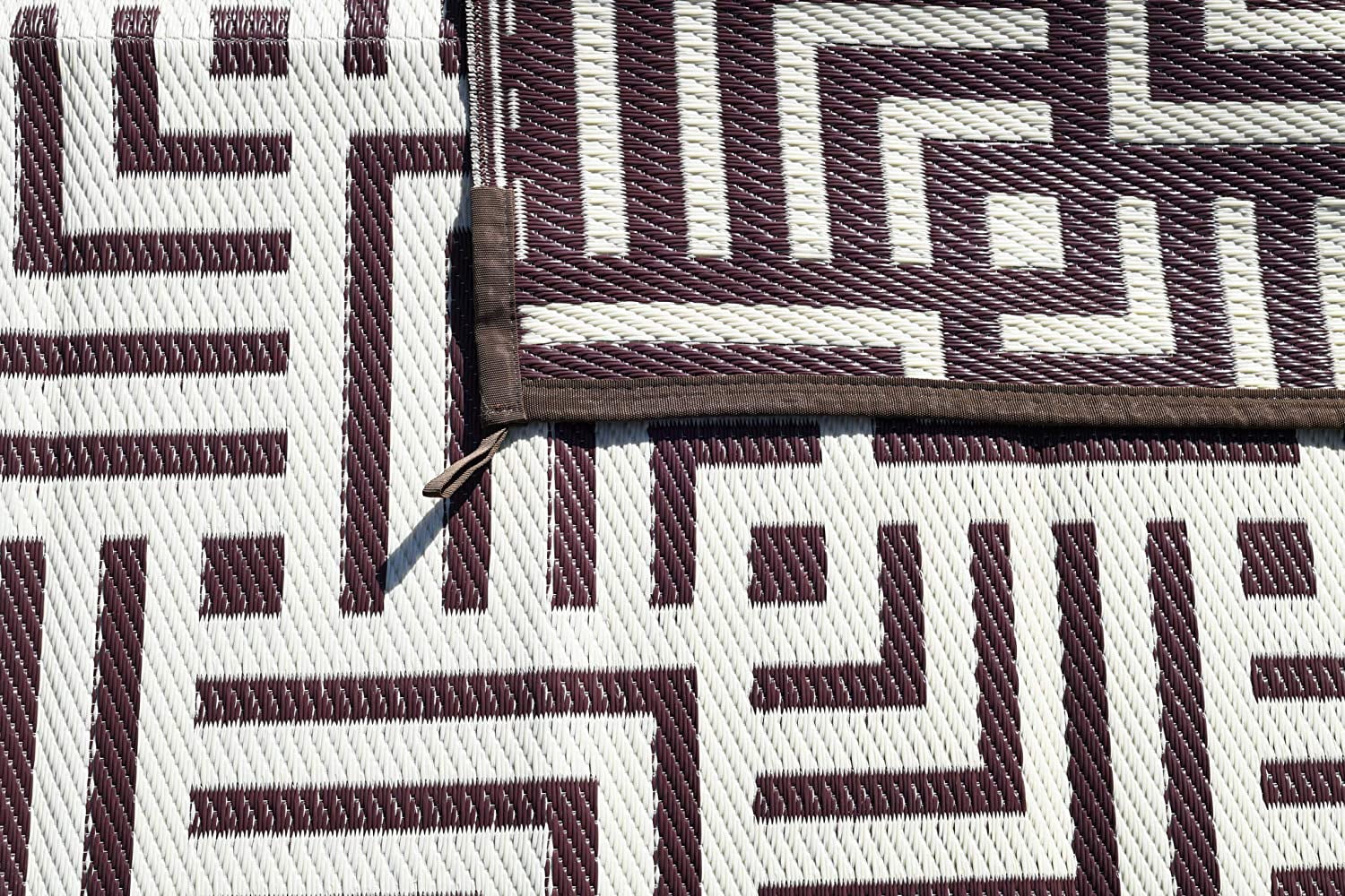 Reversible Mat 8x10 Foot Outdoor Polypropylene Pattern Patio Rug, Brown/Beige