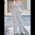 thumbnail image 4 of Conjunto de Chándal de 2 Piezas para Mujer, con Pantalones Acampanados de Yoga y Mangas Largas, Estilo Casual, A Juego. Gris S, 4 of 9