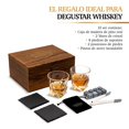 thumbnail image 4 of MIXOLOGIC Set de Regalo con Vasos de Vidrio Vintage Swirl para Whisky, 8 Hielos de Piedra Saponita y Bolsa Transportadora, Pinzas de Acero, 2 Posavasos de Piedra y Caja de Madera de Pino, Gift Set, 4 of 9