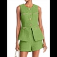 thumbnail image 3 of Conjunto de Traje Informal de Dos Piezas para Mujer, Sin Mangas, con Botones, Chaleco y Pantalones Cortos, Traje de Oficina. Verde XL, 3 of 10