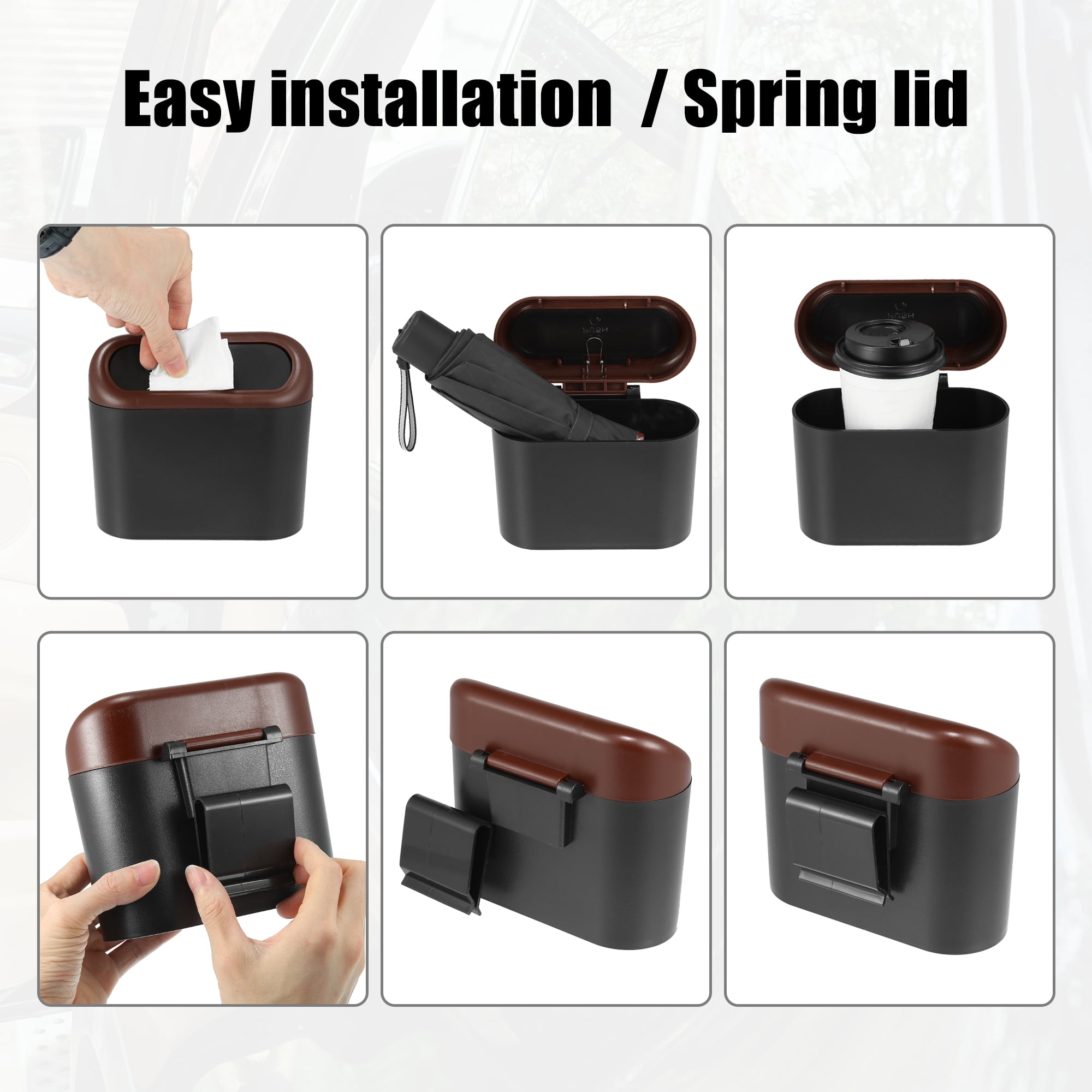 Unique Bargains Pressing Type Trash Can Hanging Vehicle Garbage Dust Box Brown