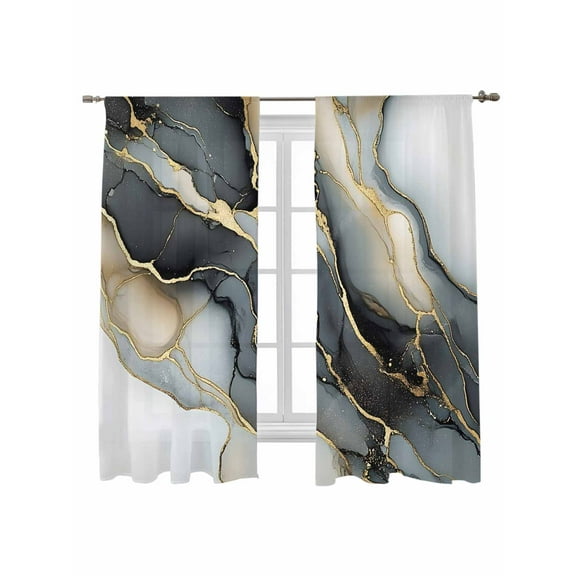 Black Gold Gradient Sheer Curtains 72 inches Long 2 Panels Set Abstract Modern Art Sheer Window Curtain Rod Pocket Voile Drapes for Living Room/Bedroom, Each 52" W x 72" L
