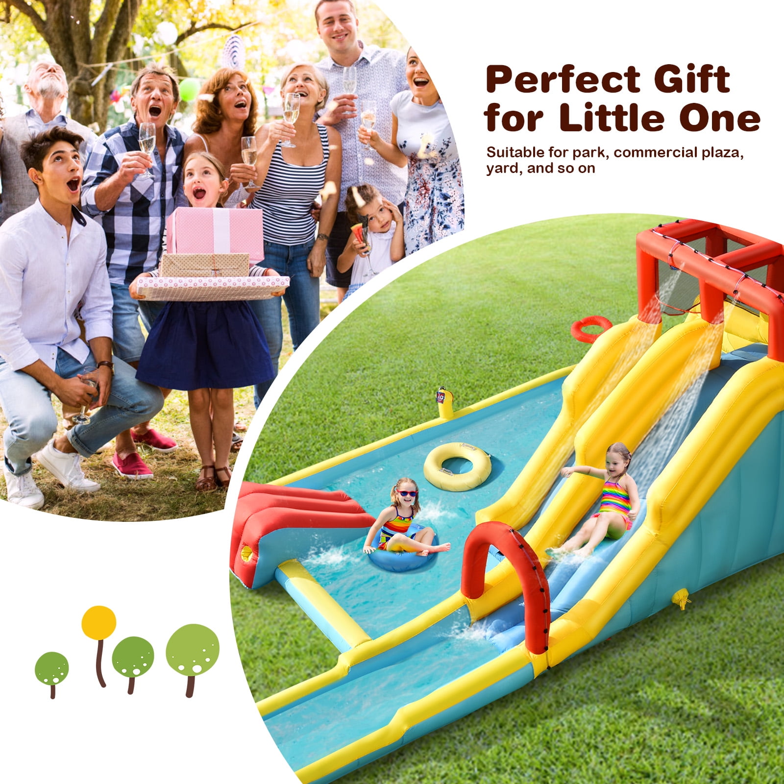 Infans 7 in 1 Inflatable Dual Slide Water Park Climbing Bouncer with 950W Blower
