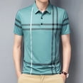 thumbnail image 4 of Men's High Quality Summer Plaid Traceless Short Sleeve Polo Shirt Classic Business Casual Breathable Men's Striped Lapel T-Shirt, 4 of 5