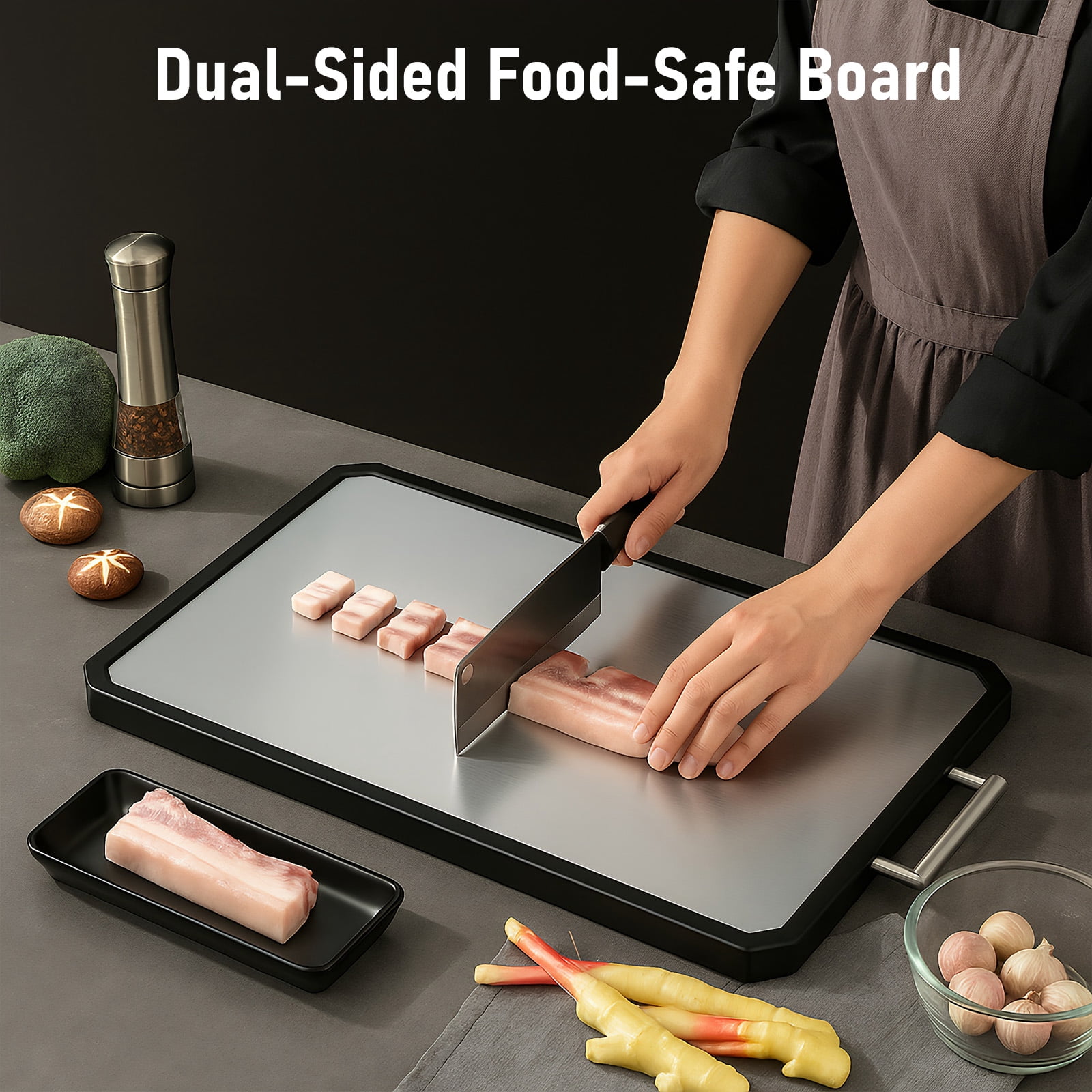 Eurhowing Titanium Cutting Board for Kitchen, 16"x11" Double Sided Chopping Board, Knife-Friendly Non-Slip Large Cutting Board for Meat Veggies