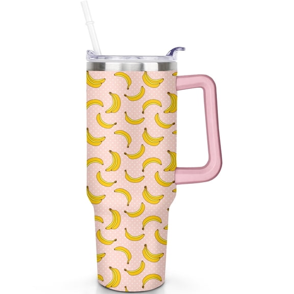Banana 40oz Tumblers with Handle Flip Straw Lid Leak Proof Travel 40 oz Banana Tumbler Lids Straws Vacuum Insulated Stainless Steel Cup Mug Gifts for Men Women