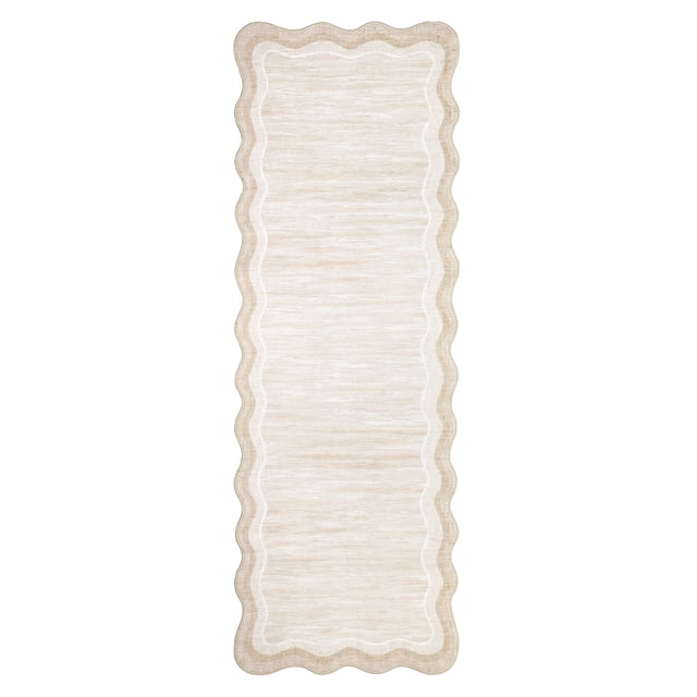 Scalloped Area Rugs Washable Modern Accent Rug, Stain-Resistant Foldable Floor Mat with Non-Slip Backing, Contemporary Low Pile Indoor Carpet for Bedroom