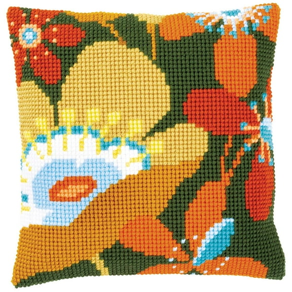 Vervaco® Retro Flowers I Pillow Cover Needlepoint Kit