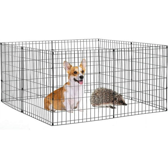 Bestpet Playpen Dog Fence, Exercise Pen Metal Wire Portable Crate Kennel Cage for Small Pet (Dog, Cat, Rabbit) Black, 24 Inches