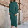 thumbnail image 6 of Vivianyo HD Women's Two-piece Waffle Knit Half-neck Suit Long-sleeved Oversized Top Long Skirt Suit Green, 6 of 7