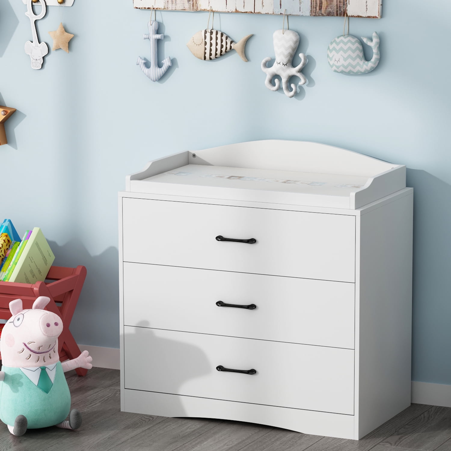DiDuGo 3 Drawer Baby Dresser with Changing Table White 35.4"