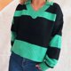thumbnail image 4 of Ailaofu Womens Striped Polo Sweater Trendy Color Block Crop Tops Casual V Neck Knitted Pullover Jumper Shirts Long Sleeve, 4 of 4