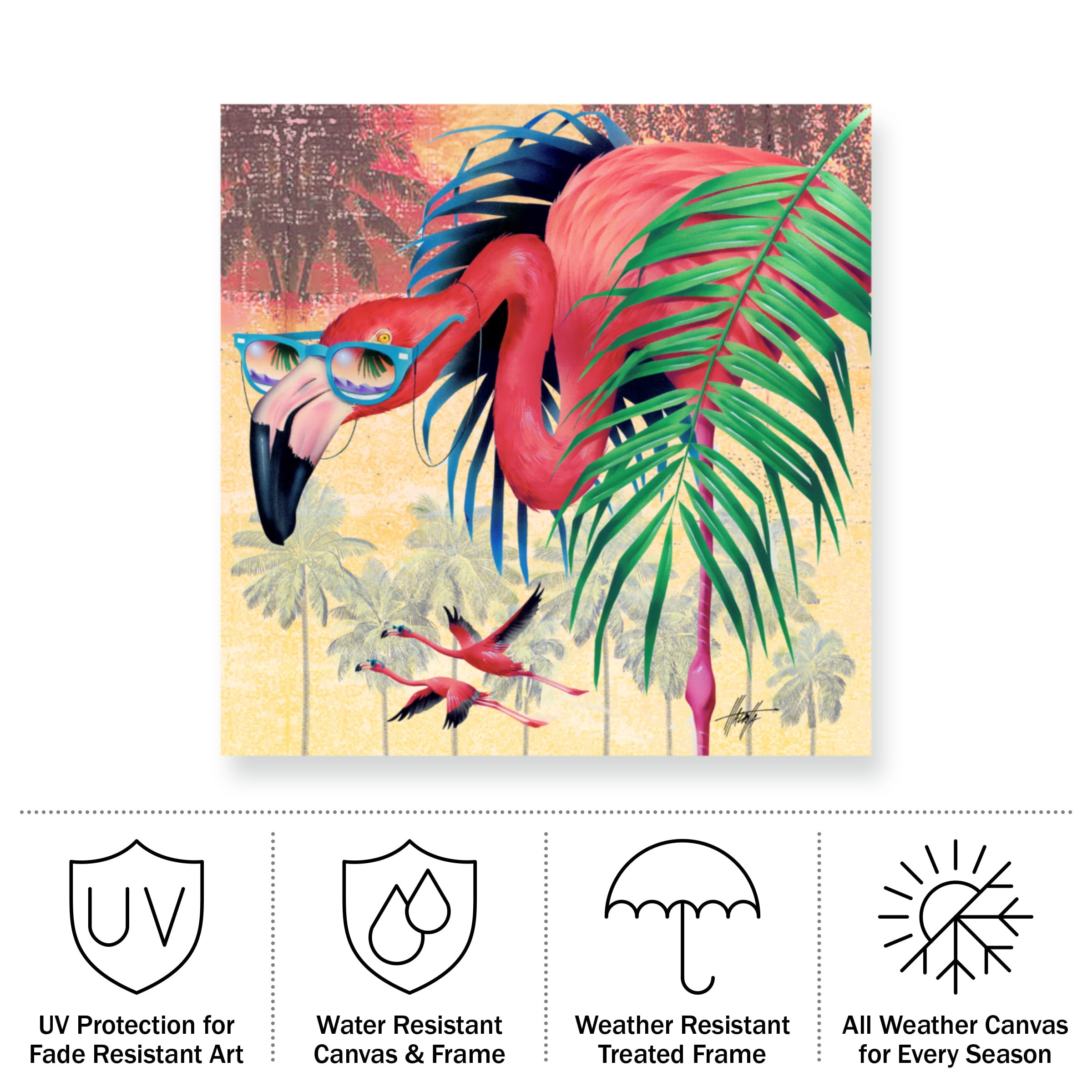 James Mazzotta 'Cool Flamingoes' Outdoor Canvas 18x18