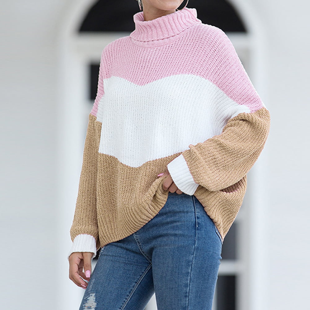 Autumn Winter Women Sweater Pullover Thick Knitted Long Sweater Loose Turtleneck