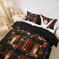thumbnail image 2 of Homewish Antique Bookshelf Floral Skull Duvet Cover Queen for Kids, Orange Candle Cottage Queen Bedding, Black Reversible, 3 Pieces, 1 Duvet Cover and 2 Pillowcases, 2 of 6