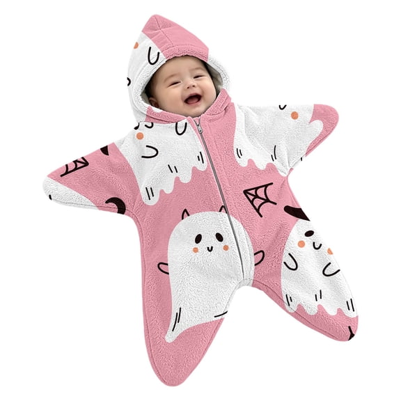 YunPes Infant Baby Starfish Onesie Funny Cute Graphic Flannel Hooded Jumpsuit Newborn Photography Outfit Halloween Christmas Shower Gift