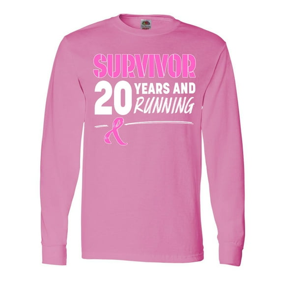 Inktastic Breast Cancer Survivor 20 Years and Running with Pink Ribbon Long Sleeve T-Shirt