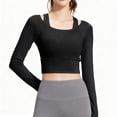 thumbnail image 3 of XPMWRP Women's 2 in 1 Yoga Long Sleeve Mesh Fitness Sports Tops Workout Shirts with Medium Support Sports Tops Black M, 3 of 9