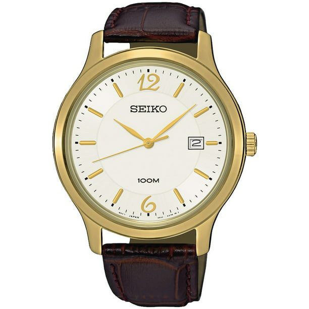 Seiko Men's SUR150P1, quartz,clear dial,Stainless Steel Case,Leather Strap,Hardlex  Crystal,date,100m WR,SUR150 