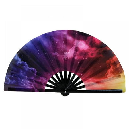 

Carnival Festival Hand Fan Large Folding Fan Printing Kung Fu Fan Satin Bamboo Bone Fan Party Supplies