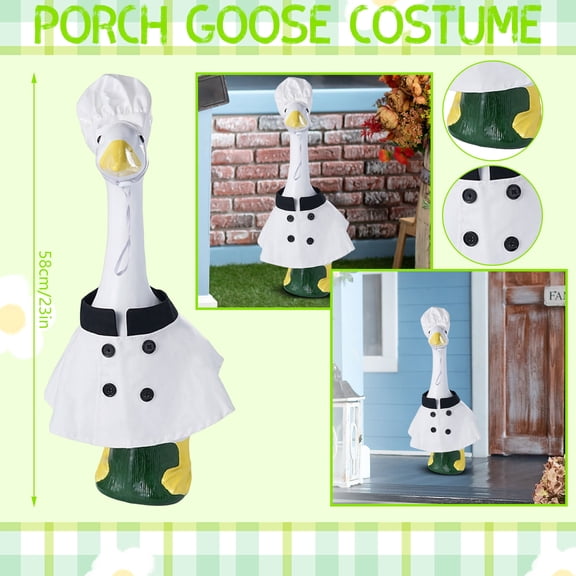HaCpiu Spring Porch Goose with Outfits, 23" White Chef Style Goose Decor, Goose Clothes for Lawn Garden Patio Holiday